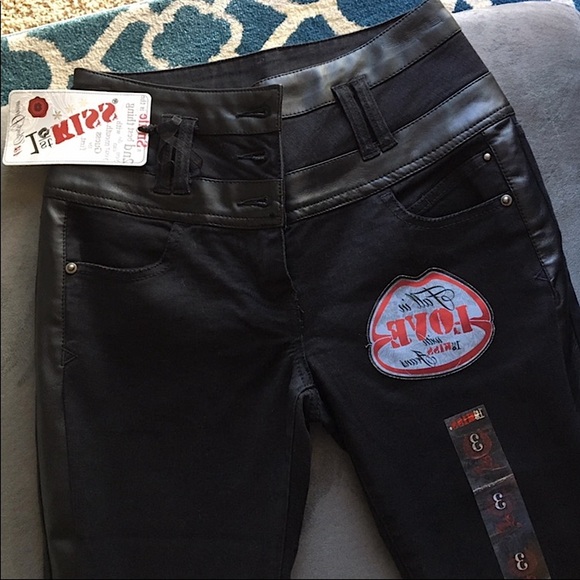 Black Skinny Jeans With Pleather Stripes - Picture 3 of 10